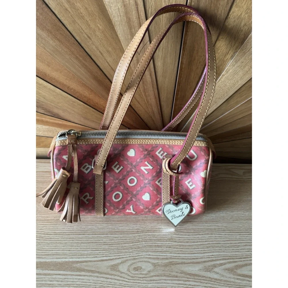 Dooney & Bourke Y2K Vintage Crossword Barrel Handbag Purse EUC Hearts‎  Rare.